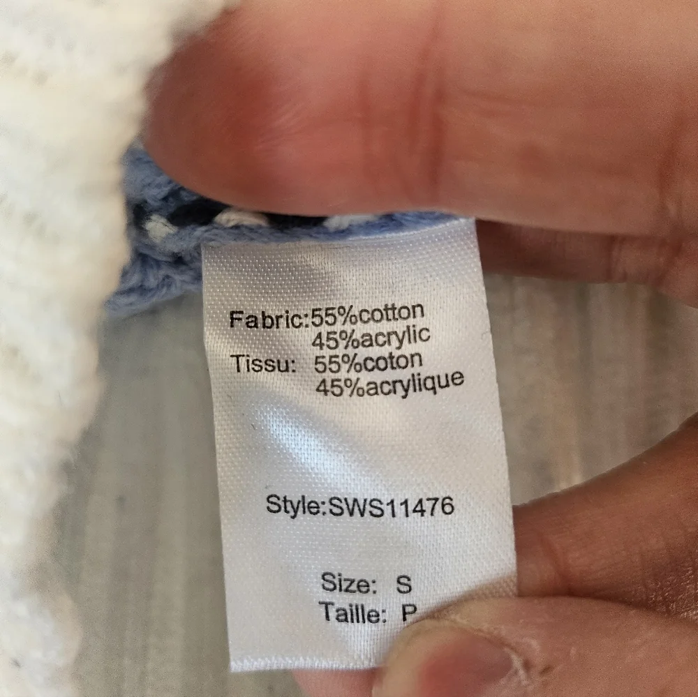 Elan Sloane Cotton Blend Half-Zip Pullover Sweater Blue Ivory Contemporary Sz S - Picture 9 of 9
